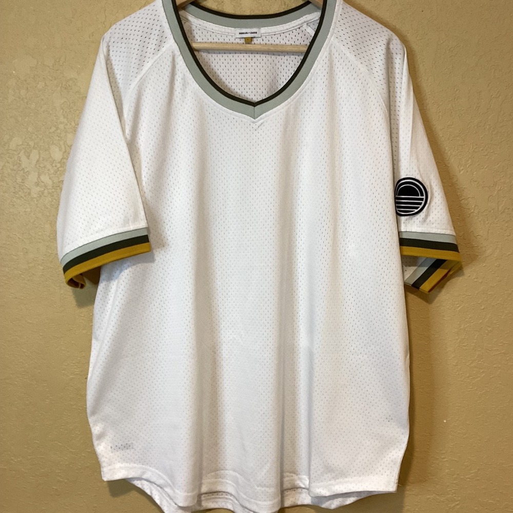 Parallel x League‎ Ace Mesh Jersey Men's Size Large, White, Green, Mustard